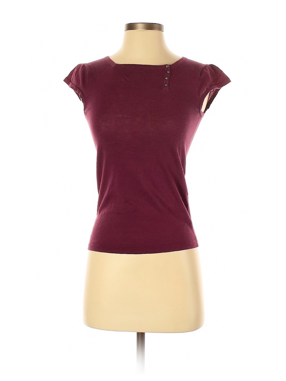 GAP Short Sleeve Henley Scoop Neck Top Blouse Tee - Burgundy Maroon